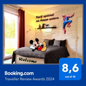 Appartement avec salle de jeux privée,10min de disney transport en commun 6 couchages